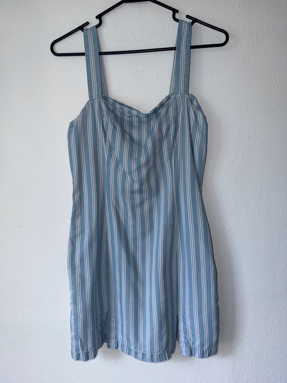 Blue White Striped Coastal Nautical Sleeveless Mini Dress Zip Back Size Medium